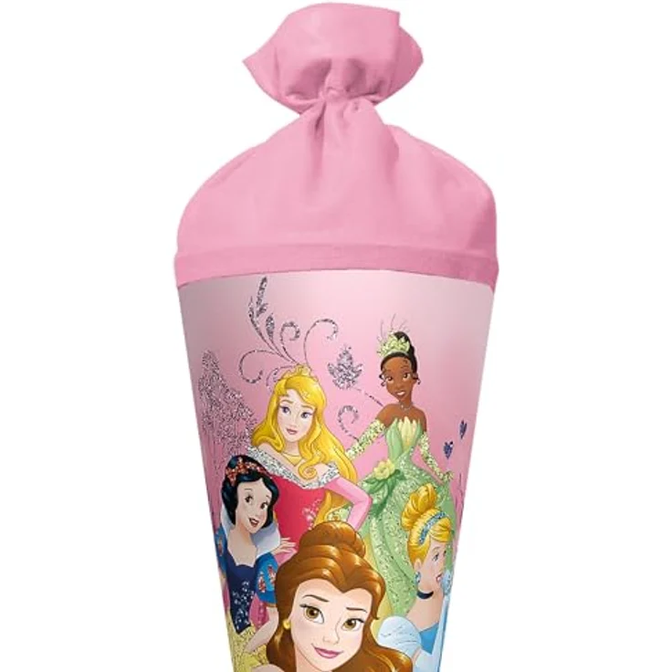 ROTH Schultüte groß Disney Princess 70 cm, Glittereffekt, rund, Filzverschluss, ROT(H)-Spitze, mit Belle, Aurora, Schneewittchen, Aschenputtel und Tiana – Bild 2