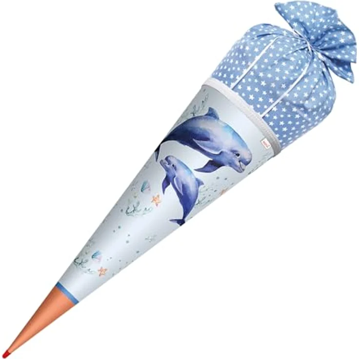 ROTH Schultüte Lieblingsstück Delfin Duo, 70 cm große Stoffschultüte mit Spitze, stabiler Pappe-Körper und Stoffverschluss – Bild 5