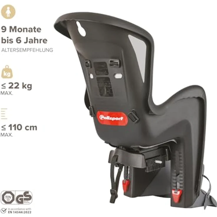 Polisport Bilby Maxi CFS, hinterer Kinderfahrradsitz für Gepäckträger, für Kinder 9 Monate–6 Jahre (bis 22 kg), schwarz/dunkelgrau, TÜV GS geprüft – Bild 4