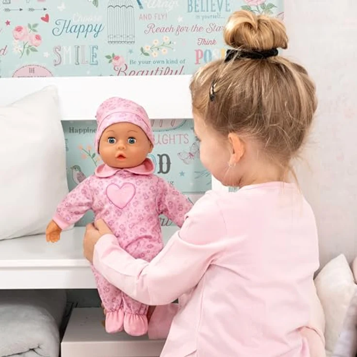 Bayer Babypuppe First Words Baby, 38 cm, rosa mit Schlafaugen und 24 Babygeräuschen, 3-tlg. Set – Bild 5