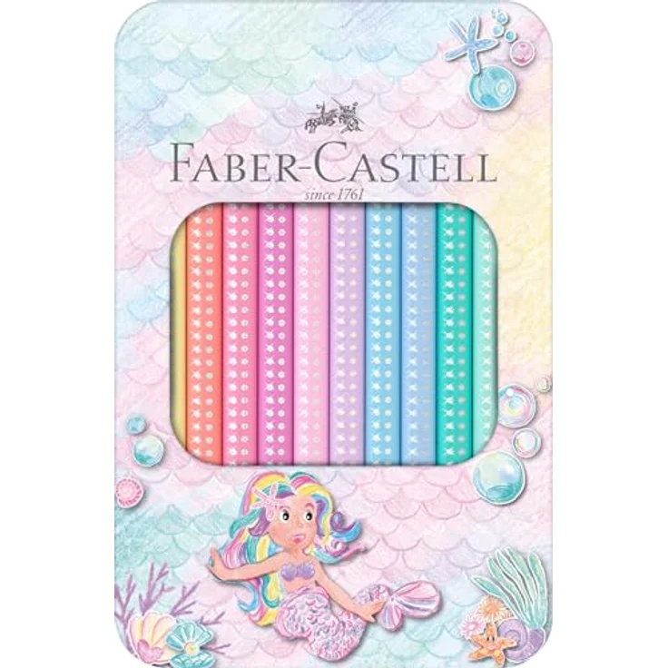 Faber-Castell Sparkle Pastell Buntstifte, 10er Set im Metalletui mit funkelndem Effekt und ergonomischer Dreikantform – Bild 3
