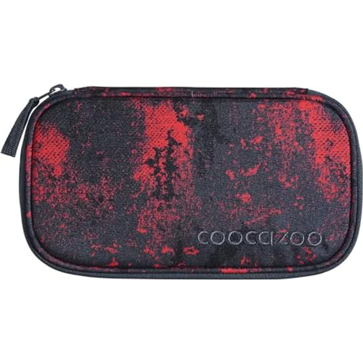 Coocazoo Mäppchen „Broken Black”, schwarz-rot, großes Federmäppchen mit Fächern für Geodreieck, Stiftehalter und Reißverschlussfach mit Klarsichtfach – Bild 1