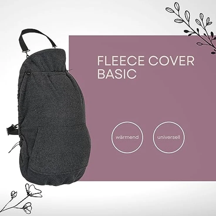 Hoppediz Tragecover Basic - wärmendes Fleece-Cover für Tragetuch und Babytrage, stone, mit Kordelzügen und Eingrifftaschen – Bild 3
