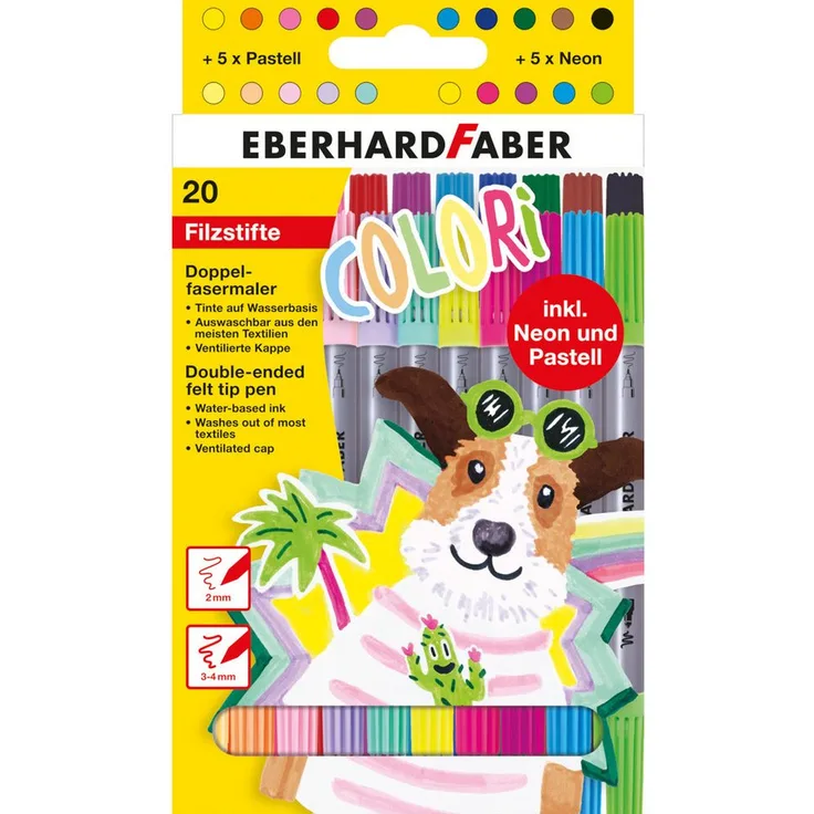 Eberhard Faber Colori Filzstifte - 20er Set, Doppelfasermaler mit Neon- und Pastellfarben