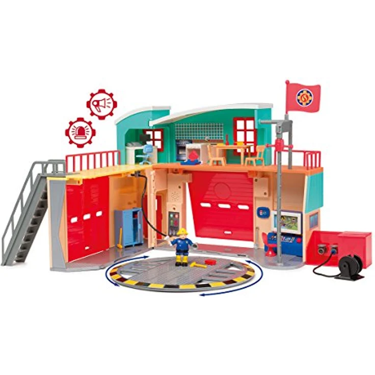 Simba Feuerwehrmann Sam Pontypandy Feuerwehrstation, mit Geräuschen, Lichtern und umfangreichem Zubehör, ab 3 Jahren – Bild 1