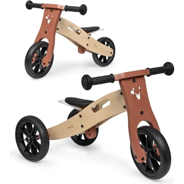 Hauck First Ride Eco, Fuchs - 2 in 1 Holz Dreirad Rutscher & Laufrad mit höhenverstellbarem Sattel, 7,5 Zoll Räder für Kinder ab 1 Jahr bis 20 kg, Tragegriff, Anti-Rutsch-Griffe – Bild 1