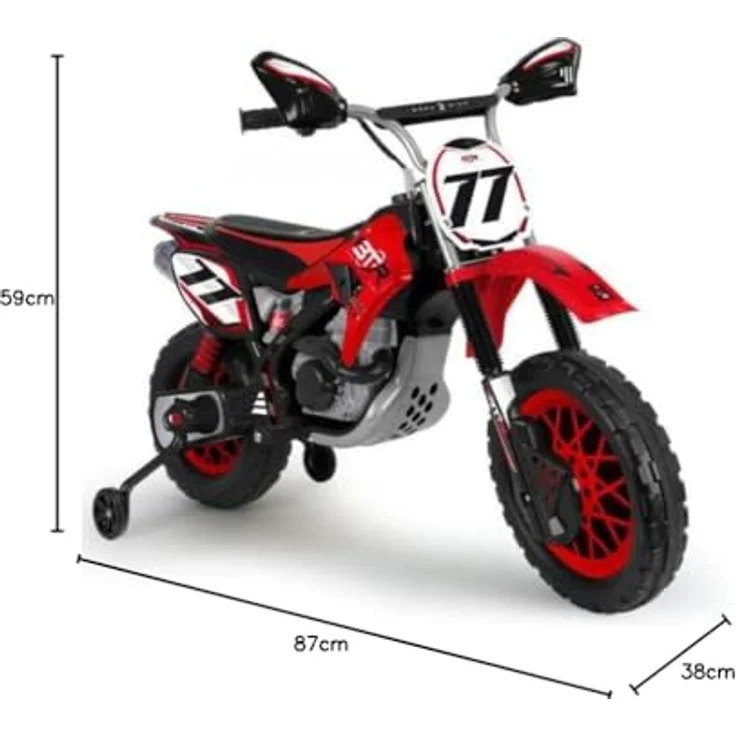 Injusa Battery Crossbike Thunder, 12V Kinder-Motorrad in Rot und Schwarz mit Gasdrehgriff, Stützrädern und elektrischer Bremse – Bild 2
