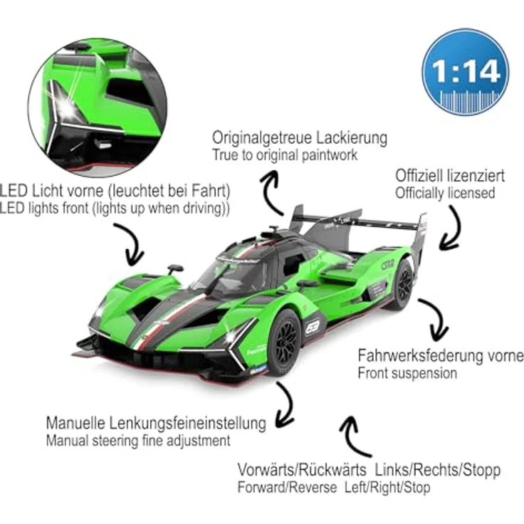 Jamara Germany Lamborghini SC63 LMDH 1:14 grün 2,4GHz mit manuell zu öffnenden Türen – Bild 4