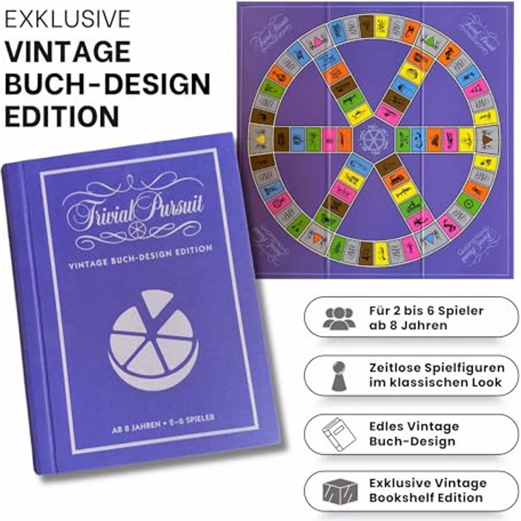 Gomazing Trivial Pursuit Vintage Buch Design Edition, Quizspiel mit 200 Fragen für 2 bis 6 Spieler ab 8 Jahren, Brettspiel im eleganten Buchformat – Bild 2