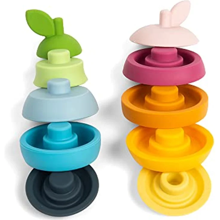 Bigjigs Wooden Stackable Apple and Pear, 5-teiliges Babyspielzeug aus Silikon zum Stapeln und Beißen – Bild 6