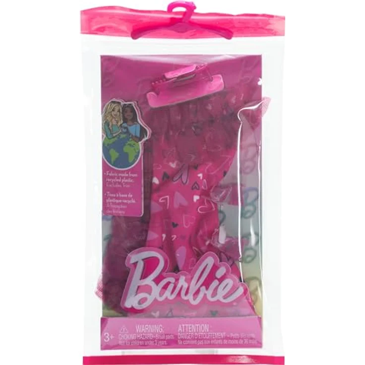 Mattel Barbie Fashion Pack HRH36, Puppenkleid mit Herzdruck, pinke Brille und Absätze – Bild 3
