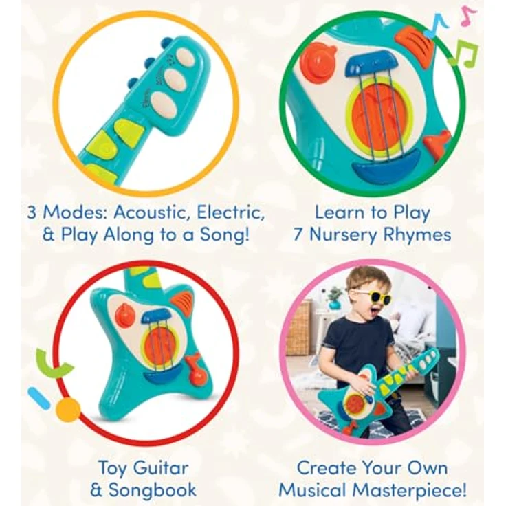 Battat BT2679Z Kindergitarre E, Instrument mit Liedern, Akustikgitarre und Elektrische Gitarre – Spielzeug für Kinder ab 2 Jahre, Blau – Bild 5