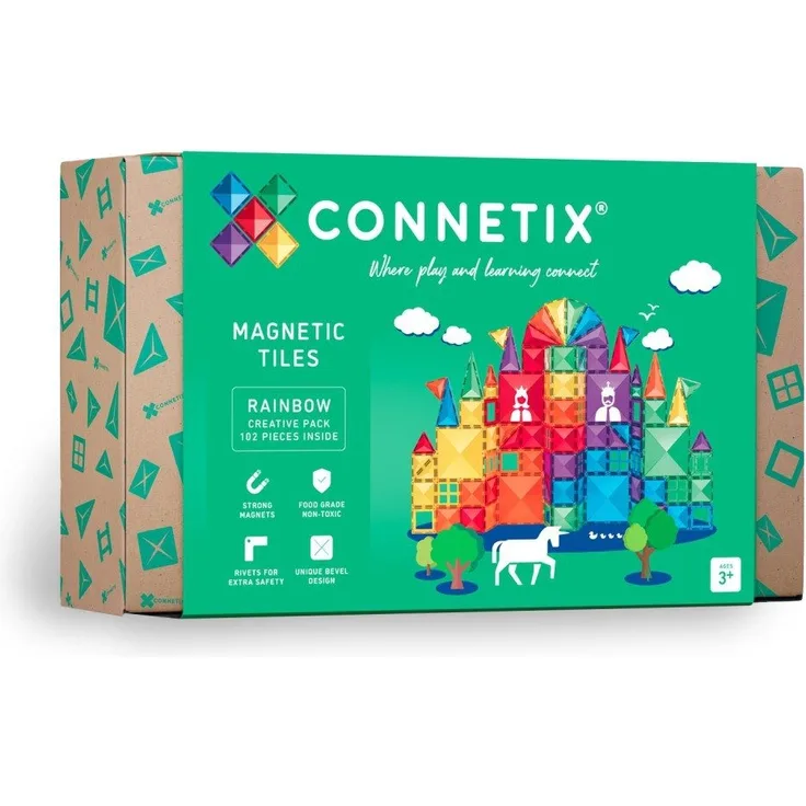 Connetix Magnetspielbausteine Rainbow Creative Pack, pädagogisches Lernspiel mit verstärkten Magneten (Open Play, 102 Teile), ab 3 Jahren