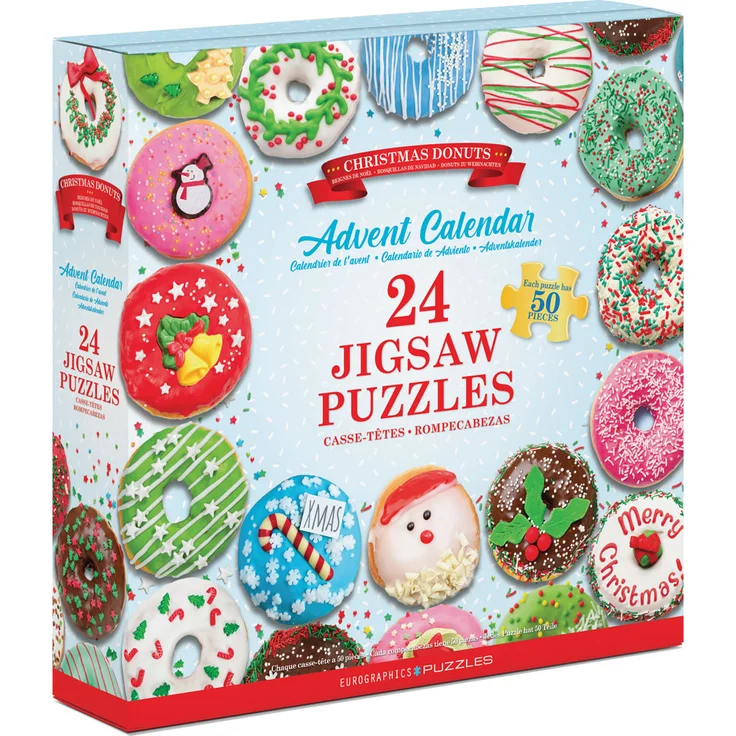 Eurographics Puzzle Adventskalender - Christmas Donuts, 50-teiliges Puzzlespiel in Blau