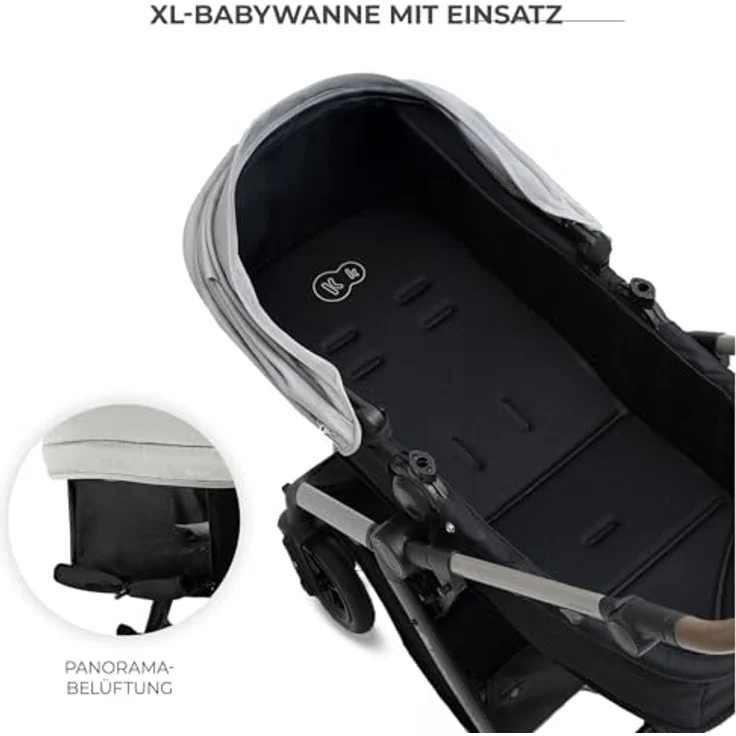Kinderkraft MOOV 2 XL AIR, 3-in-1 Kinderwagenset bis 27 kg, mit I-Size Kindersitz 40-75 cm, große aufblasbare Räder, veränderbarer 2-in-1-Sitz, XL Babywanne, grau – Bild 5