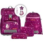 Step by Step Schulranzen-Set Cloud „Sweet Unicorn Nuala“, 5-teilig, ergonomischer Tornister in Beere-rosa mit Einhorn-Design, höhenverstellbar, inkl. Reflektoren und Hüftgurt für Mädchen, 19L