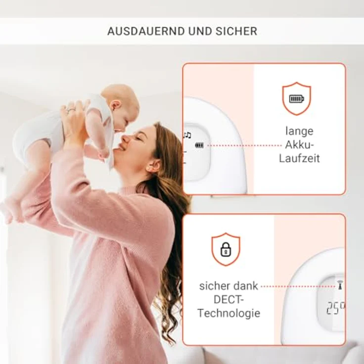 Gigaset Baby 100 Audio, Audio-Babyphone mit DECT-Technologie, Zwei-Wege-Kommunikation, 300m Reichweite, Fütterungstimer, Temperatursensor, Nachtlicht, 3-stufige Tonanzeige, Warm Grey – Bild 5