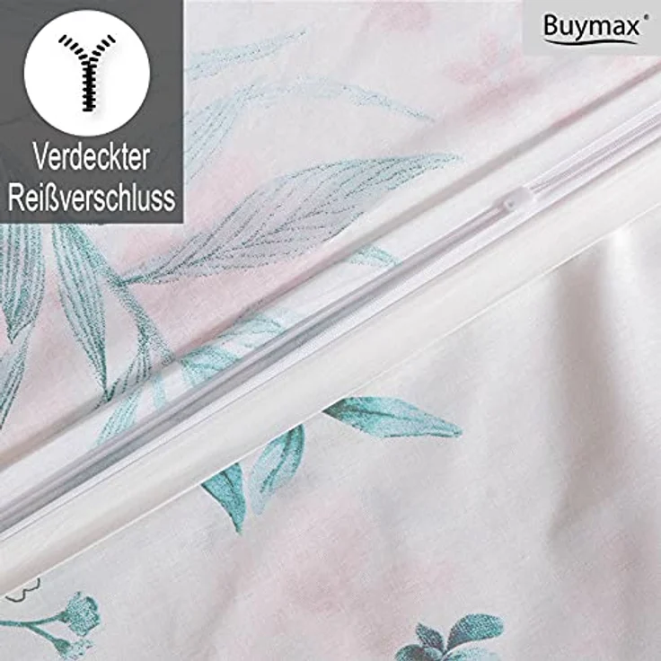 Buymax Bettwäsche 135x200 Baumwolle 2-Teilig Bettgarnitur mit Bettbezug und Kissenbezug 80x80 Renforce Bettwäsche-Set Schmetterlinge Geblümt Blumen-Muster, Weiß Bunt – Bild 4