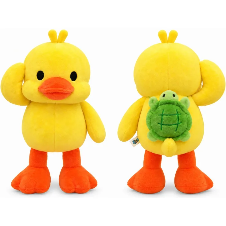Bert Struis Plüschente mit Schildkröten-Rucksack, gelb, ca. 40 cm, weiche Oberfläche, ideales Geschenk-Set