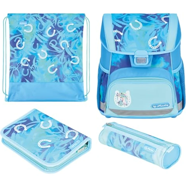 Herlitz Schulranzen Set Loop Plus Lucky Horse, 10-teiliges Set für Mädchen in pastellblau, ergonomisch und wasserabweisend – Bild 1