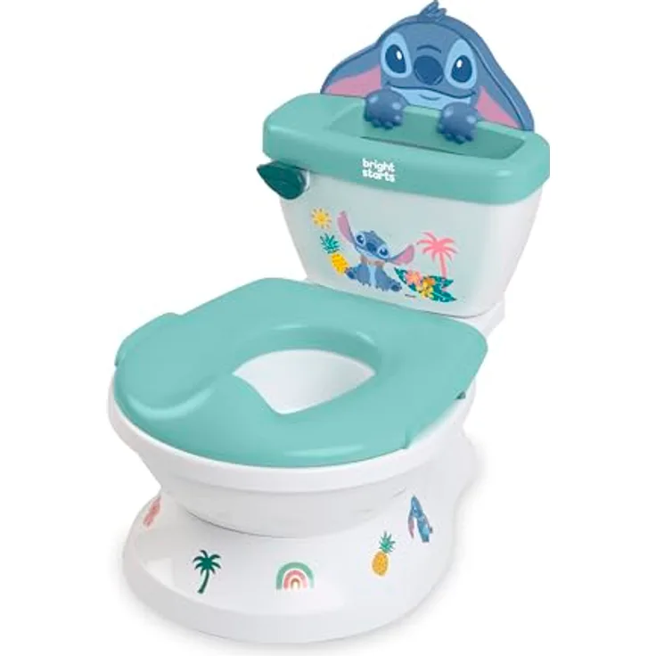 Bright Starts Disney Baby Stitch My Size Töpfchen, 2-in-1 Kinder-Töpfchen mit Spülgeräusch, abnehmbarem Sitz und 12 Aufklebern, geeignet ab 18 Monaten