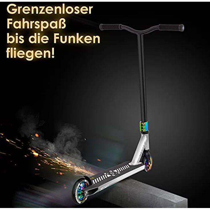 KESSER® Stunt Scooter X-Limit-Pro 360° Lenkung Funscooter Stuntscooter mit Ständer ABEC 9 Kugellagern, 110 mm PU Räder , Kickscooter Tretroller Cityroller Trick Roller für Kinder Erwachsene Chrome / Silber – Bild 3
