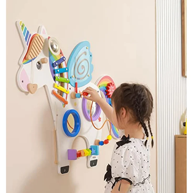 TikTakToo Motorikbrett Einhorn, Montessori Spielzeug mit Zahnradspiel und Magnet-Motorik-Spiel, 4-tlg, FSC-Holz, Wandmontage, 83,6 x 66,8 cm – Bild 5