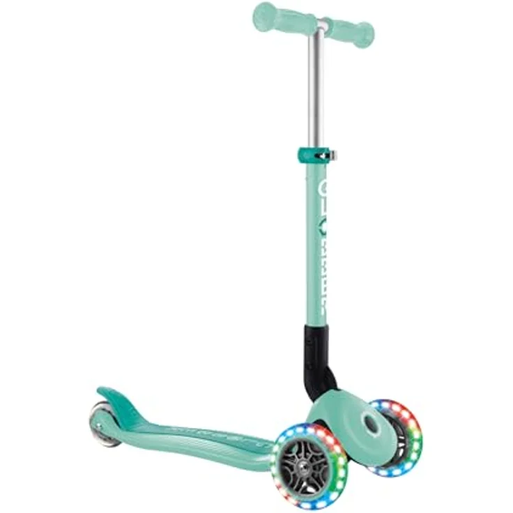 GLOBBER JUNIOR FOLDABLE LIGHTS, 3-rädriger Tretroller mit LED-Leuchtrollen, ABEC 9, klappbar, mint – Bild 3