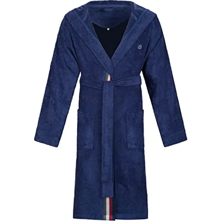 Bugatti Herren Bademantel Decimo, 100% Baumwolle, sportlicher Stil, marine blau