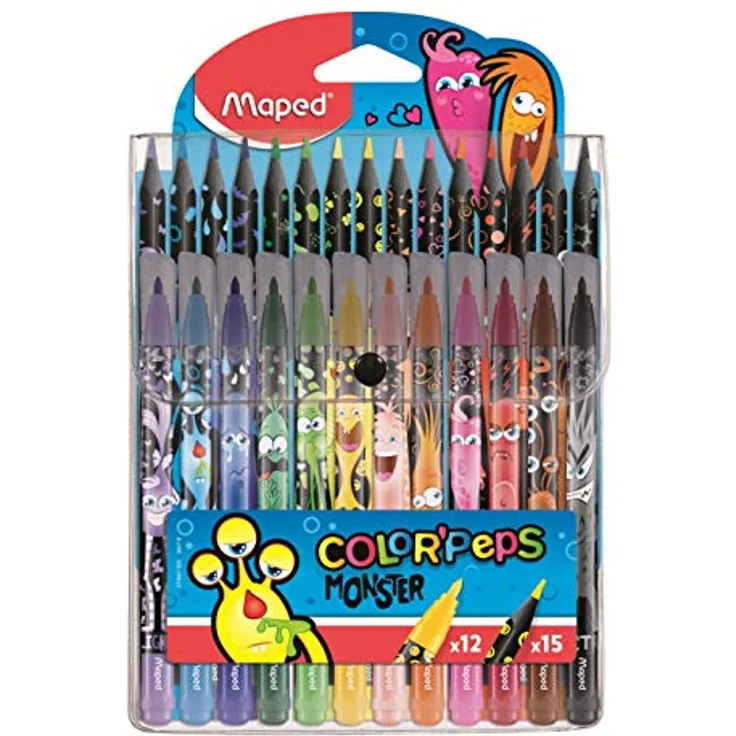 Maped 984718 - Stifte-Set COLOR'PEPS MONSTER Filzstifte x12 + Buntstifte x15, mehrfarbig, 27 Stück (1er Pack)