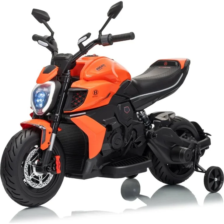 Vrooomy Ducati x Bentley Diavel V4 Kinder Elektro Motorrad 12V, mit EVA-Reifen, Stützrädern & Bluetooth, orange, für 3–6 Jahre