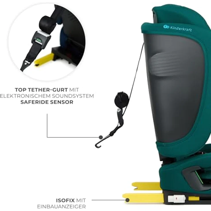 Kinderkraft Fix2Go, Autokindersitz für Kinder 9-36 kg mit Schlaffunktion, Neigungsverstellung und SAFERIDE Sensor, grün – Bild 6
