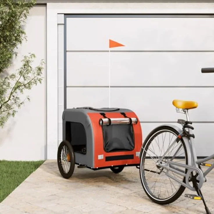 vidaXL Fahrradhundeanhänger Fahrradanhänger Hunde Orange und Grau Oxford-Gewebe & Eisen, 45 kg Tragfähigkeit – Bild 3