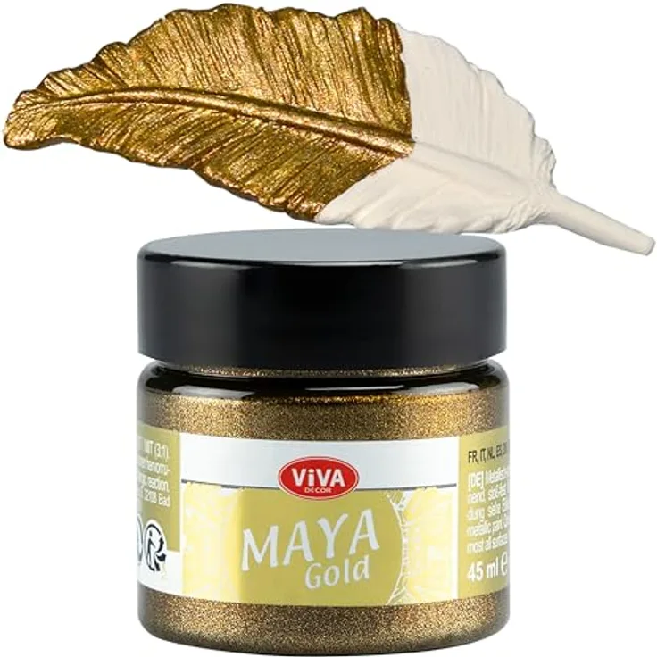 Viva Decor Maya Gold 45ml (Bronze), Metallic-Acrylfarbe für Holz, Glas und Porzellan, stoßfest, wischfest und wetterfest für glänzende Effekte