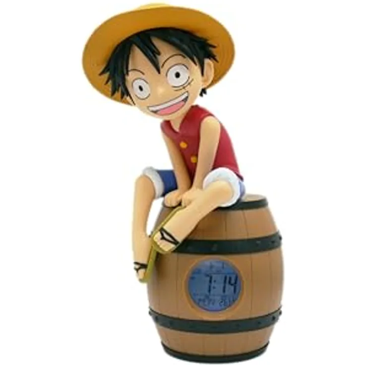 Teknofun One Piece - Luffy Na Beczce, LED Wecker mit klarer Anzeige und batteriebetriebenem Mechanismus, 17 cm