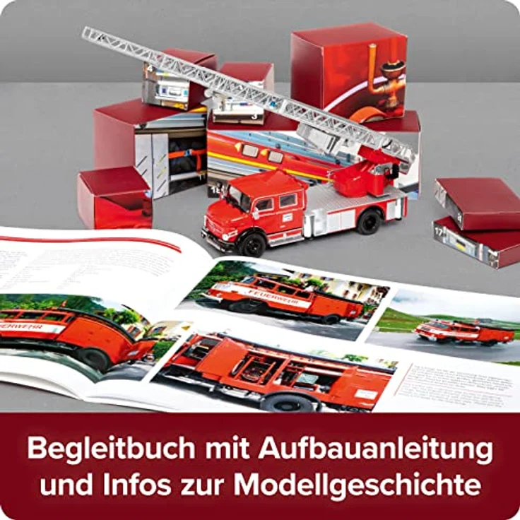 FRANZIS 67206 - Feuerwehr Adventskalender, Metall Modellbausatz des Mercedes-Benz L1519 im Maßstab 1:43, inkl. 52-seitigem Begleitbuch – Bild 4