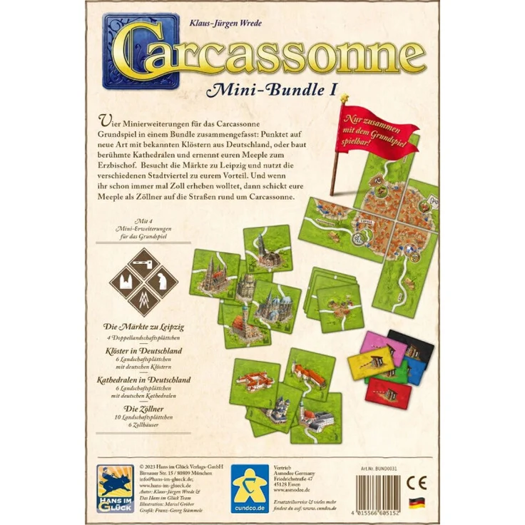Asmodee Carcassonne Spielerweiterung Mini Bundle Serie I, mit Klöstern, Kathedralen, Zöllnern und Leipzig, deutsch