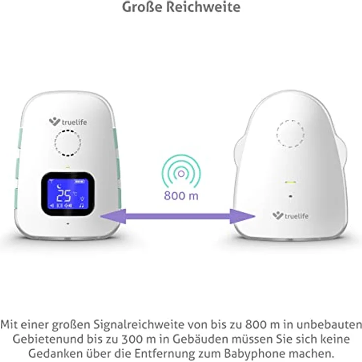 TrueLife Babyphone NannyTone VM3, Reichweite bis 300 m in Gebäuden, 2-tlg. Set, Bidirektionale Signalübertragung, Langlebige wiederaufladbare Batterie – Bild 5