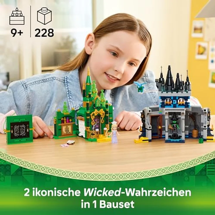 LEGO Wicked Emerald City & Kiamo Ko Castle, Bau- und Spielset mit Elphaba- und Glinda-Minifiguren, fliegendem Affen und Zubehör, für Kinder ab 9 Jahren, 75689 – Bild 2