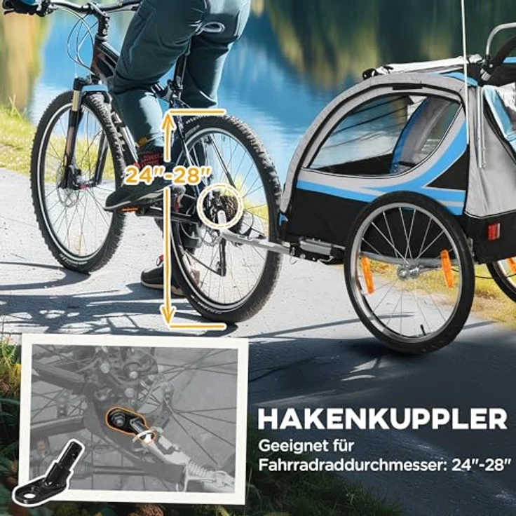 HOMCOM Fahrradkinderanhänger Kinderanhänger Kinderwagen, blau, 5-Punkt-Sicherheitsgurt, Universalkupplung – Bild 6