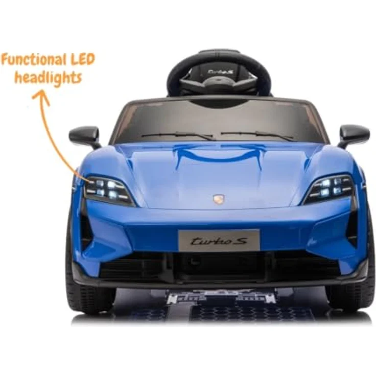 Vrooomy Porsche Taycan Turbo S Kinder Elektroauto, 12V mit Fernbedienung, für 1 bis 5 Jahre, Blau, MP3-Player, LED-Scheinwerfer, sanfter Anlauf – Bild 3