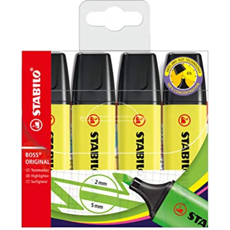 Textmarker - STABILO BOSS ORIGINAL - 4er Pack - gelb