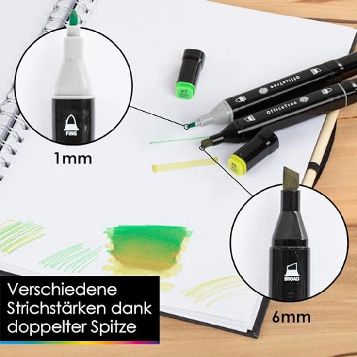 OfficeTree 24 Alkohol Marker - Weiche Farben - Twin Marker Set zum Zeichnen und Malen - Touch Marker Stifte auch als Manga Stifte – Bild 3