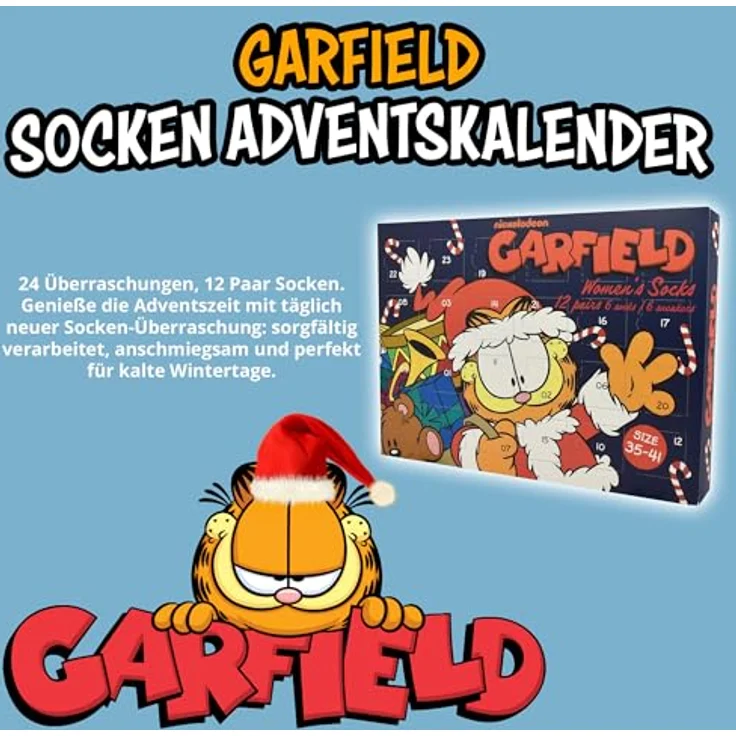 United Labels Garfield Adventskalender, 12 Paar Socken für Damen, Größe 35-41, mit Sneakern und langen Socken, Weihnachtskalender Geschenk – Bild 2