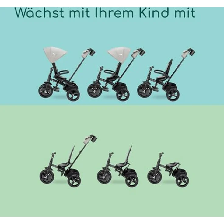 Bebeconfort Windy, Dreirad mit Schubstange, verstellbarer Wendesitz, schützendes Verdeck, kompakt zusammenklappbar, für 10 Mon. bis 4 Jahre, Tinted Grey – Bild 3