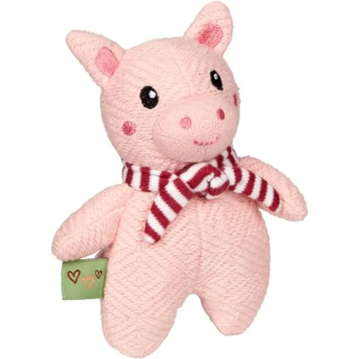 Die Spiegelburg Knistertier Schwein, Plüschspielzeug, 10 x 14 cm, Baumwolle, rosa mit Schal