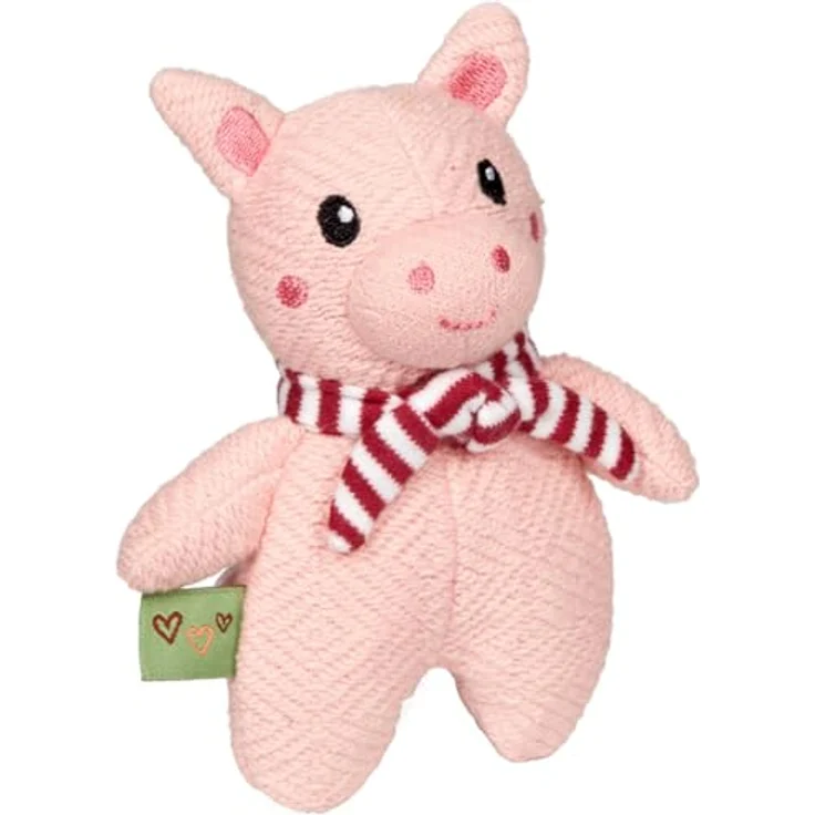 Die Spiegelburg Knistertier Schwein, Plüschspielzeug, 10 x 14 cm, Baumwolle, rosa mit Schal