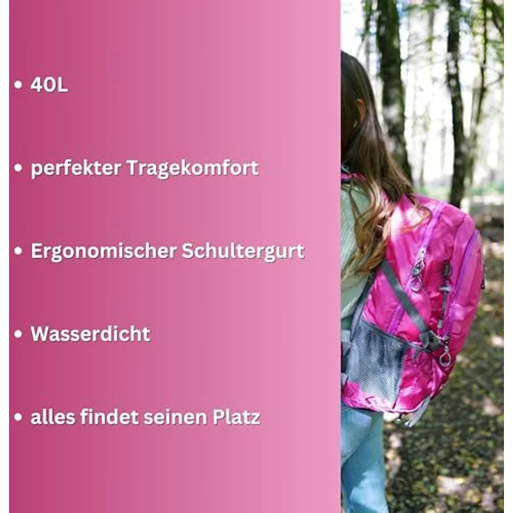 NOWI Wanderrucksack 40 L, Outdoor-Rucksack mit Regenhülle, ergonomischer Design, in Blau, Pink, Limette, Navy, Olive und Schwarz – Bild 6