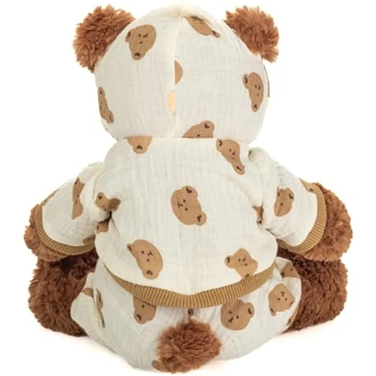 Teddy Hermann Teddybär Leonie 30 cm, Schlafanzugbär in braun/weiß mit Kapuze und Bärchen-Motiv – Bild 3