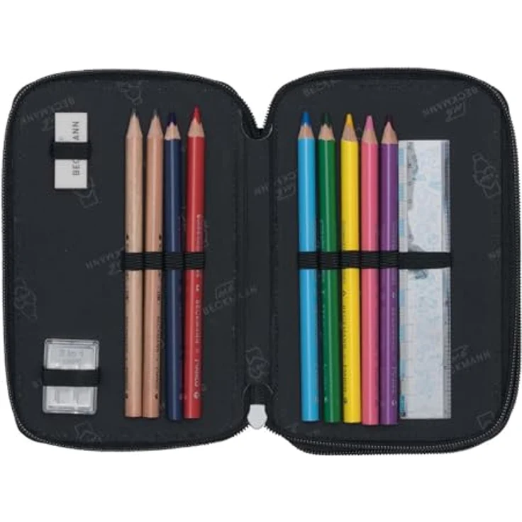 BECKMANN 3-Fold Pencil Case Ninja Elements, Federmäppchen mit Stiften, Lineal, Radiergummi und Spitzer, 14 x 21 x 6,5 cm – Bild 2